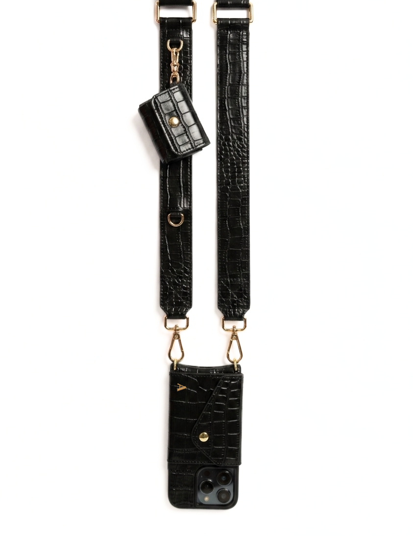 Rhea Crossbody iPhone Set - Limited Edition Black Croc - Crossbody Set- My Armadura
