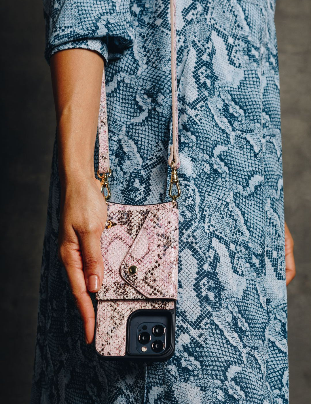 Hestia Crossbody iPhone Set - Pink Python - Crossbody Set- My Armadura