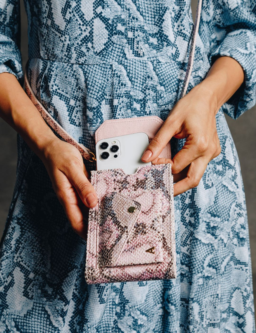 Hestia Crossbody Phone Holster Set - Pink Python - Crossbody Set- My Armadura