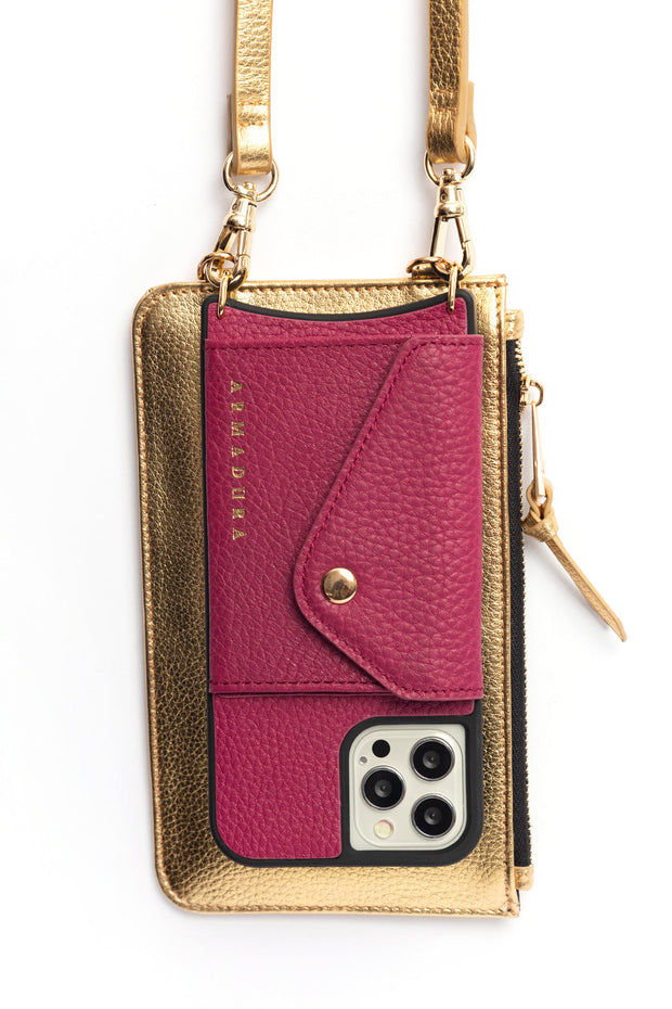 Hestia Crossbody iPhone Combo - Fuchsia on Gold - Crossbody Combo- My Armadura