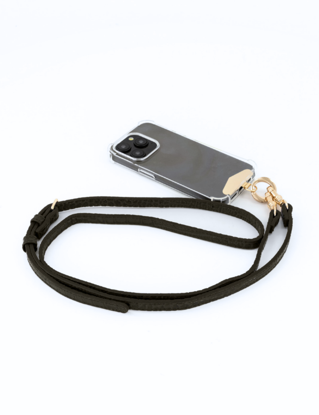 Hestia Crossbody Phone Strap with Clip - Black Croc - Crossbody Strap- My Armadura