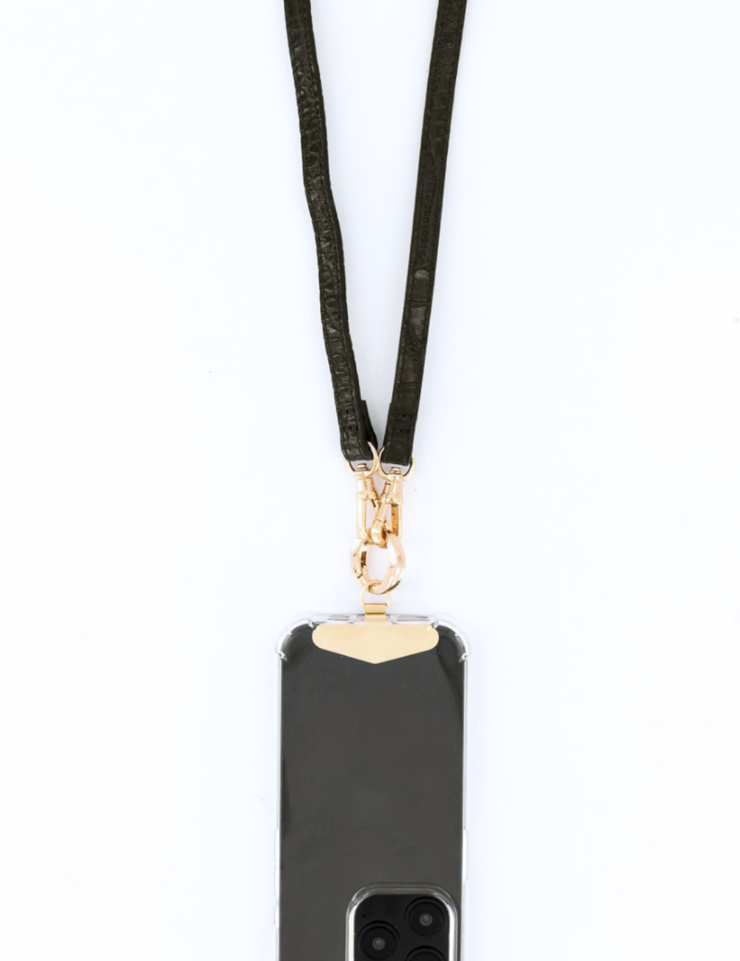 Hestia Crossbody Phone Strap with Clip - Black Croc - Crossbody Strap- My Armadura