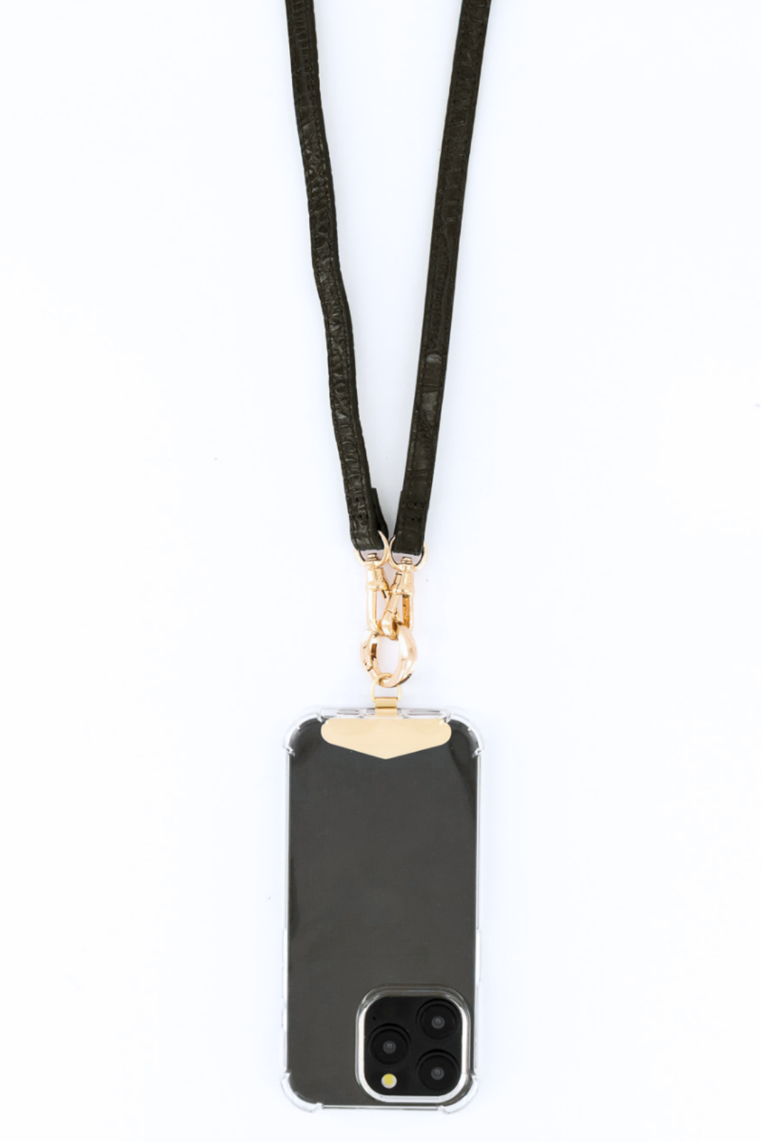 Hestia Crossbody Phone Strap with Clip - Black Croc - Crossbody Set- My Armadura
