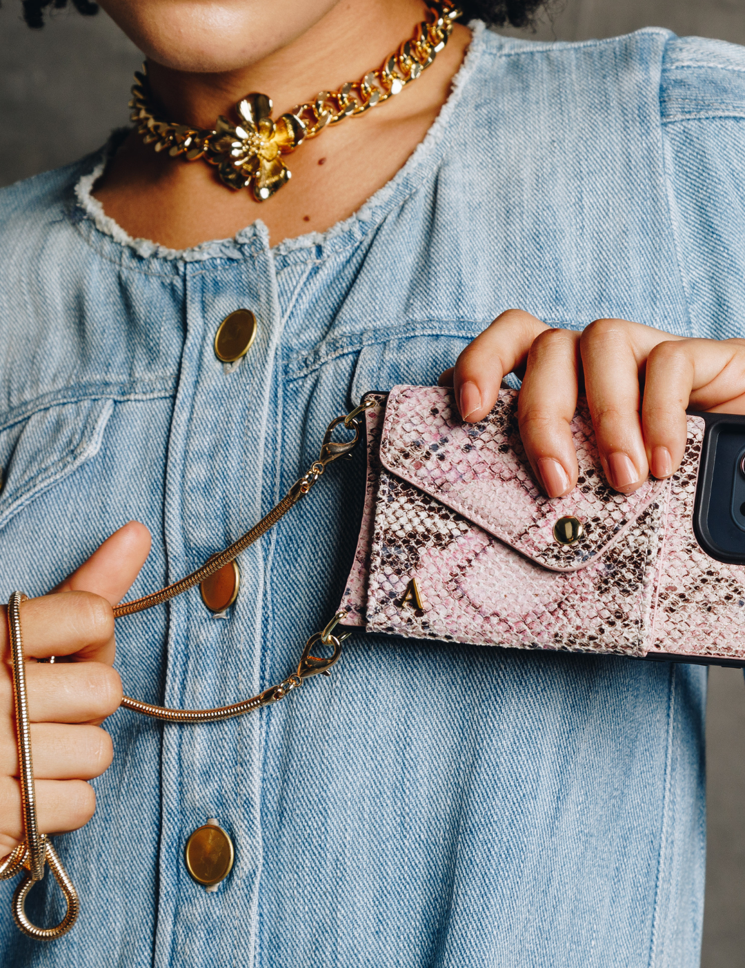 Aphrodite Crossbody iPhone Set - Pink Python - Crossbody Set- My Armadura
