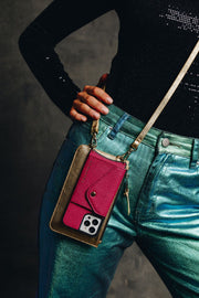 Hestia Crossbody iPhone Combo - Fuchsia on Gold - Crossbody Combo- My Armadura