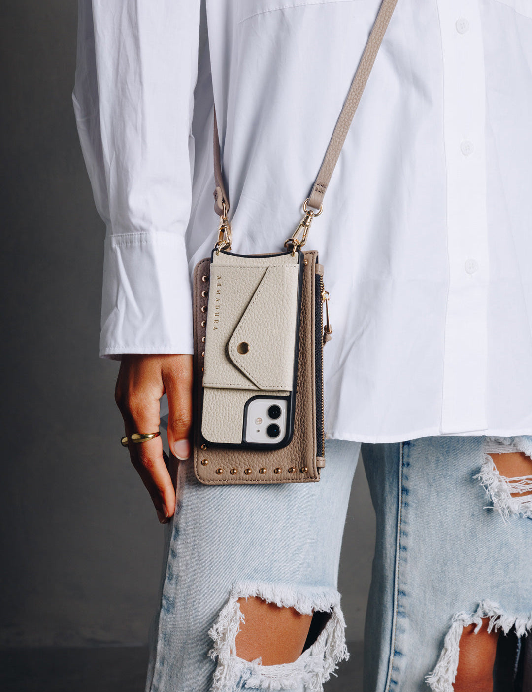 Hestia Crossbody iPhone Combo - Crème on Taupe - Crossbody Combo- My Armadura